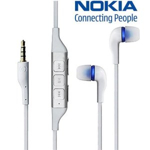 AURICOLARE STEREO con CONNETTORE JACK 3,5mm - GOMMINI E TASTI DI RISPOSTA/VOLUME COLORE BIANCO ORIGINALE NOKIA WH-701 BULK