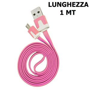 CAVO MICRO USB PIATTO - LUNGHEZZA 1 MT COLORE ROSA
