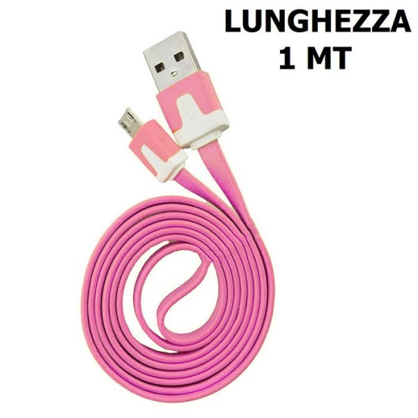 CAVO MICRO USB PIATTO - LUNGHEZZA 1 MT COLORE ROSA