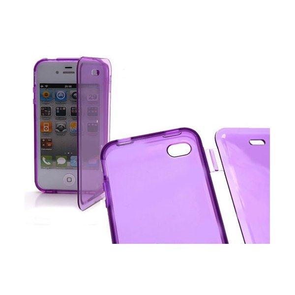 CUSTODIA GEL TPU SILICONE FLIP BOOK per APPLE IPHONE 4, 4S COLORE VIOLA TRASPARENTE