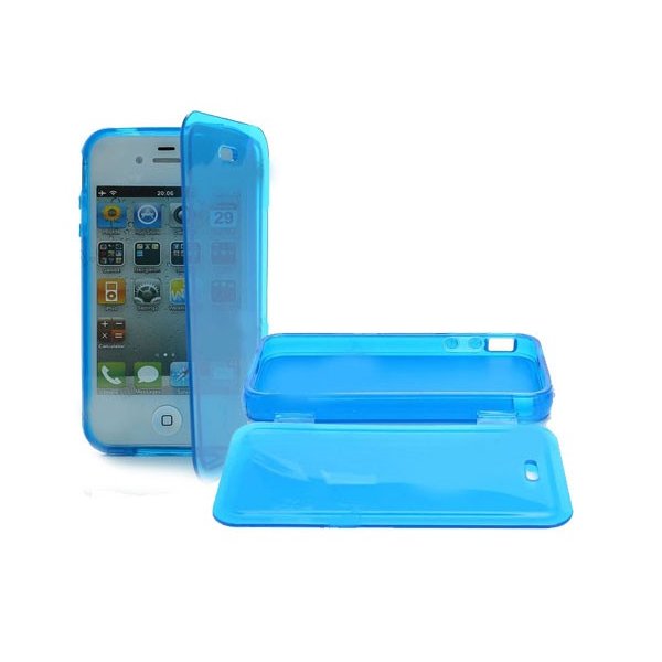 CUSTODIA GEL TPU SILICONE FLIP BOOK per APPLE IPHONE 4, 4S COLORE BLU TRASPARENTE