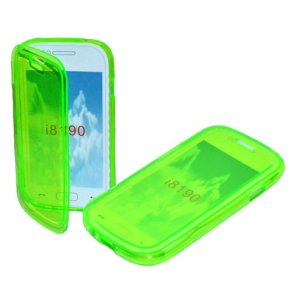 CUSTODIA GEL TPU SILICONE FLIP BOOK per SAMSUNG I8190 GALAXY S3 MINI, I8200 GALAXY S3 MINI VE COLORE VERDE TRASPARENTE