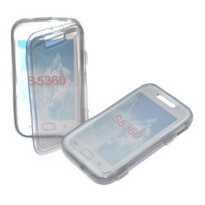 CUSTODIA GEL TPU SILICONE FLIP BOOK per SAMSUNG S5360 GALAXY Y, S5369 GALAXY Y COLORE NERO TRASPARENTE