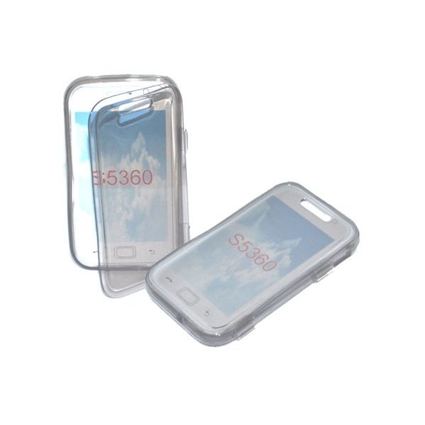 CUSTODIA GEL TPU SILICONE FLIP BOOK per SAMSUNG S5360 GALAXY Y, S5369 GALAXY Y COLORE NERO TRASPARENTE