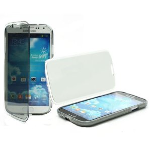 CUSTODIA GEL TPU SILICONE FLIP BOOK per SAMSUNG I9500 GALAXY S4, I9505, I9502 COLORE NERO TRASPARENTE