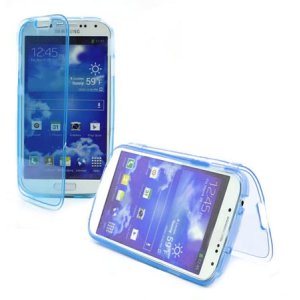 CUSTODIA GEL TPU SILICONE FLIP BOOK per SAMSUNG I9500 GALAXY S4, I9505, I9502 COLORE BLU