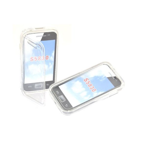 CUSTODIA GEL TPU SILICONE FLIP BOOK per SAMSUNG S5830 GALAXY ACE COLORE BIANCO TRASPARENTE