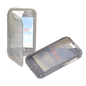 CUSTODIA GEL TPU SILICONE FLIP BOOK per SAMSUNG S5830 GALAXY ACE COLORE NERO TRASPARENTE