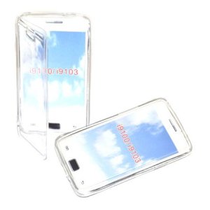 CUSTODIA GEL TPU SILICONE FLIP BOOK per SAMSUNG I9100 GALAXY S2, I9105 GALAXY S2 PLUS COLORE BIANCO TRASPARENTE