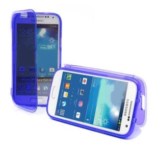 CUSTODIA GEL TPU SILICONE FLIP BOOK per SAMSUNG I9190 GALAXY S4 MINI, I9192, I9195 COLORE BLU