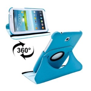 CUSTODIA BOOK PELLE GIREVOLE per SAMSUNG P3200 GALAXY TAB 3 7.0, P3210, SM-T210, SM-T211 7" POLLICI COLORE AZZURRO