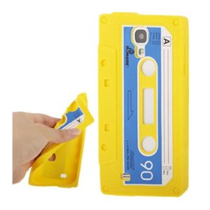 CUSTODIA GEL TPU SILICONE per SAMSUNG I9500 GALAXY S4, I9505, I9502 FANTASIA MUSICASSETTA COLORE GIALLO
