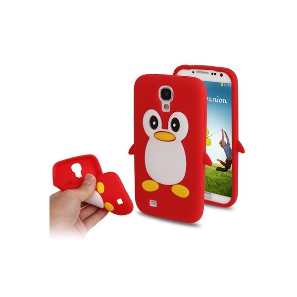 CUSTODIA GEL TPU SILICONE per SAMSUNG I9500 GALAXY S4, I9505, I9502 FANTASIA PINGUINO COLORE ROSSO