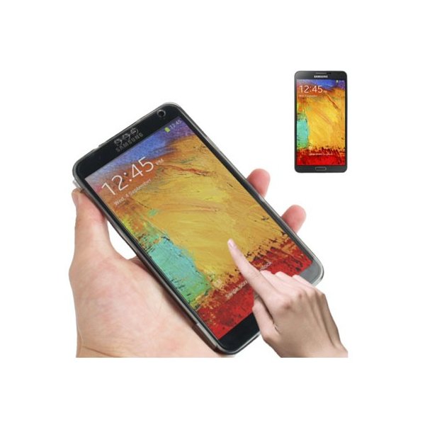 CUSTODIA GEL TPU SILICONE FLIP BOOK TOUCH SCREEN per SAMSUNG GALAXY NOTE 3, N9000, N9002, N9005 COLORE NERO-TRASPARENTE