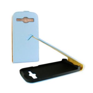 CUSTODIA FLIP VERTICALE SLIM PELLE per SAMSUNG I8260 GALAXY CORE, I8262 GALAXY CORE DUOS COLORE AZZURRO