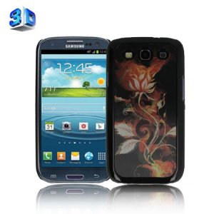 CUSTODIA BACK RIGIDA IN 3D per SAMSUNG I9300 GALAXY S3, I9300i GALAXY S3 NEO FANTASIA ROSA CON FUOCO SU SFONDO NERO