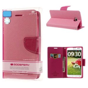 CUSTODIA FLIP ORIZZONTALE per LG G PRO LITE D680 CON INTERNO IN TPU, STAND E PORTA CARTE COLORE ROSA FANCY DIARY BLISTER MERCURY