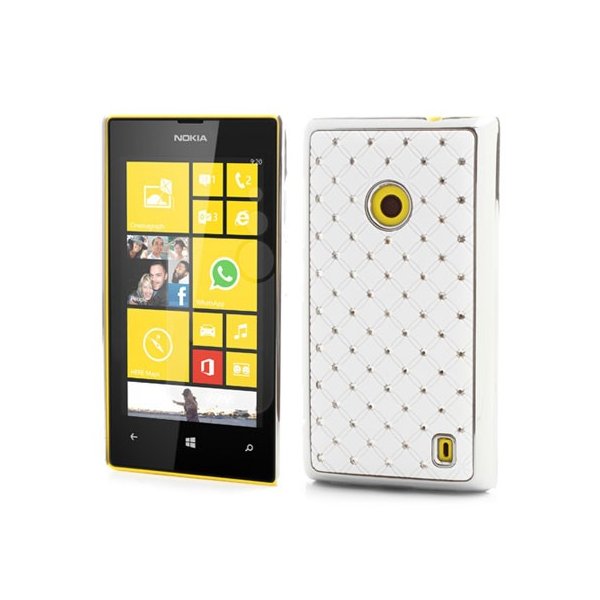 CUSTODIA BACK RIGIDA CON BRILLANTINI per NOKIA LUMIA 520, LUMIA 525 COLORE BIANCO