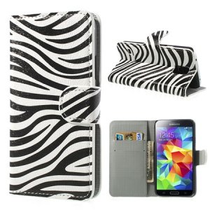 CUSTODIA FLIP ORIZZONTALE SIMILPELLE per SAMSUNG G900 GALAXY S5, GALAXY S5 NEO G903F CON STAND E PORTA CARTE FANTASIA ZEBRA