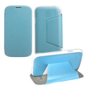 CUSTODIA FLIP ORIZZONTALE PELLE per SAMSUNG N7500 GALAXY NOTE 3 NEO CON STAND COLORE AZZURRO BLISTER SWIFT