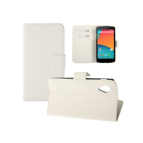 CUSTODIA per LG NEXUS 5 (D820) FLIP ORIZZONTALE SIMILPELLE CON STAND E TASCHE PORTA CARTE COLORE BIANCO