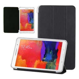 CUSTODIA FLIP ORIZZONTALE PELLE per SAMSUNG GALAXY TAB PRO 8.4 CON STAND NERO RIGATO CON PARTE POSTERIORE RIGIDA TRASPARENTE