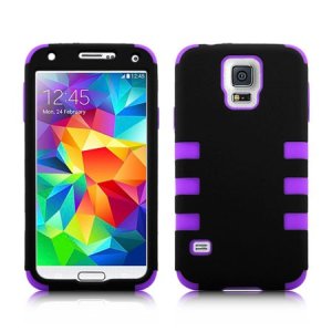 CUSTODIA BACK RIGIDA per SAMSUNG G900F GALAXY S5, GALAXY S5 NEO G903F, GALAXY S5 PLUS COLORE NERO CON INSERTI VIOLA