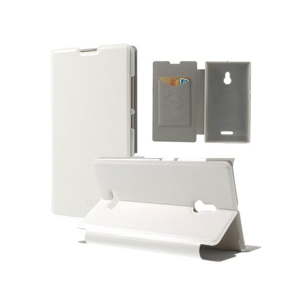 CUSTODIA FLIP ORIZZONTALE PELLE per NOKIA XL CON STAND E TASCHE PORTA CARTE COLORE BIANCO