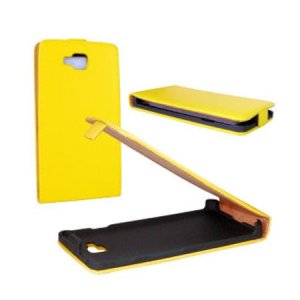 CUSTODIA FLIP VERTICALE SLIM PELLE per LG OPTIMUS L9 II, D605 COLORE GIALLO