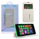 CUSTODIA FLIP ORIZZONTALE per NOKIA LUMIA 630 CON STAND E FINESTRA ID COLORE BIANCO EFFETTO CROSS ICELAND II BLISTER