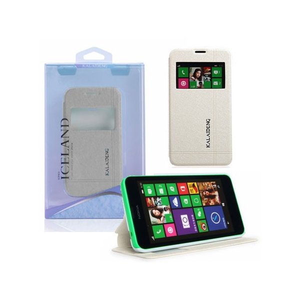 CUSTODIA FLIP ORIZZONTALE per NOKIA LUMIA 630 CON STAND E FINESTRA ID COLORE BIANCO EFFETTO CROSS ICELAND II BLISTER