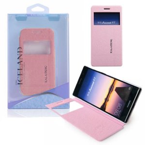 CUSTODIA FLIP ORIZZONTALE per HUAWEI ASCEND P7 CON STAND E FINESTRA ID COLORE ROSA EFFETTO CROSS ICELAND II BLISTER