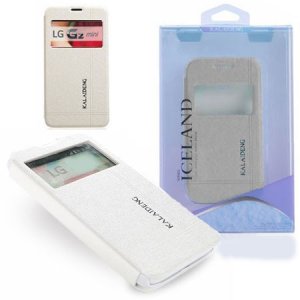CUSTODIA FLIP ORIZZONTALE per LG G2 MINI CON STAND E FINESTRA ID COLORE BIANCO EFFETTO CROSS ICELAND II BLISTER