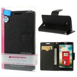 CUSTODIA FLIP ORIZZONTALE per LG L90 DUAL D410 CON INTERNO IN TPU, STAND E PORTA CARTE COLORE NERO FANCY DIARY BLISTER MERCURY