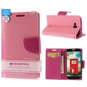 CUSTODIA FLIP ORIZZONTALE per LG L90 DUAL D410 CON INTERNO IN TPU, STAND E PORTA CARTE COLORE ROSA FANCY DIARY BLISTER MERCURY