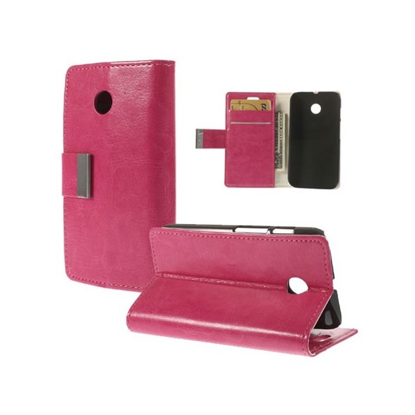 CUSTODIA FLIP ORIZZONTALE PELLE per MOTOROLA MOTO E CON STAND E TASCHE PORTA CARTE COLORE ROSA
