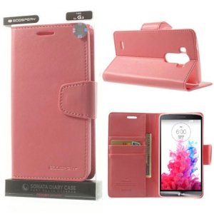 CUSTODIA FLIP ORIZZONTALE PELLE per LG G3 D850, D855, LS990 CON INTERNO IN TPU SILICONE E STAND COLORE ROSA SONATA BLISTER