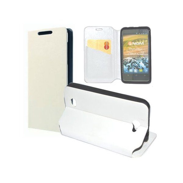 CUSTODIA FLIP ORIZZONTALE PELLE per NGM DYNAMIC RACING 3 CON INTERNO IN TPU SILICONE, STAND E TASCA PORTA CARTA COLORE BIANCO