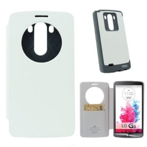 CUSTODIA FLIP ORIZZONTALE per LG G3 D850 CON FINESTRA ID E INTERNO IN TPU SILICONE COLORE BIANCO WOW! MERCURY BLISTER