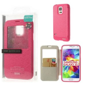 CUSTODIA FLIP ORIZZONTALE per SAMSUNG G900 GALAXY S5, S5 NEO CON FINESTRA ID E INTERNO IN TPU COLORE ROSA WOW! MERCURY BLISTER