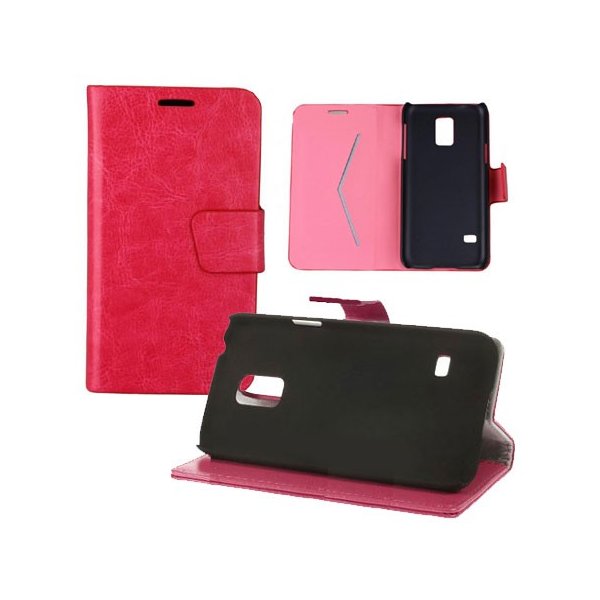 CUSTODIA FLIP ORIZZONTALE PELLE per SAMSUNG G800 GALAXY S5 MINI CON STAND E TASCA PORTA CARTE COLORE FUCSIA