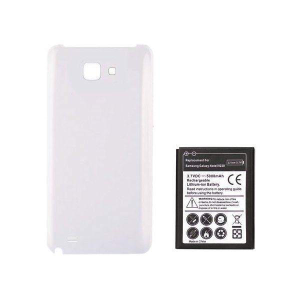 BATTERIA 5000 mAh + COVER COLORE BIANCO per SAMSUNG I9220, GALAXY NOTE N7000