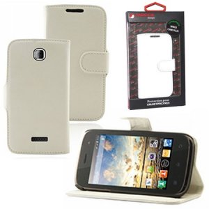 CUSTODIA FLIP ORIZZONTALE PELLE per WIKO CINK PLUS, CINK + CON STAND COLORE BIANCO ALTA QUALITA' MOCCA BLISTER
