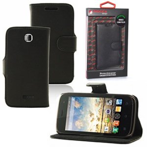 CUSTODIA FLIP ORIZZONTALE PELLE per WIKO CINK PLUS, CINK + CON STAND COLORE NERO ALTA QUALITA' MOCCA BLISTER