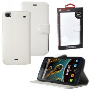CUSTODIA FLIP ORIZZONTALE PELLE per WIKO DARKSIDE CON STAND COLORE BIANCO ALTA QUALITA' MOCCA BLISTER