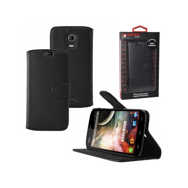 CUSTODIA FLIP ORIZZONTALE PELLE per WIKO DARKMOON CON STAND COLORE NERO ALTA QUALITA' MOCCA BLISTER