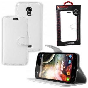 CUSTODIA FLIP ORIZZONTALE PELLE per WIKO DARKMOON CON STAND COLORE BIANCO ALTA QUALITA' MOCCA BLISTER