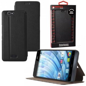 CUSTODIA FLIP ORIZZONTALE PELLE per WIKO GETAWAY CON STAND COLORE NERO ALTA QUALITA' MOCCA BLISTER