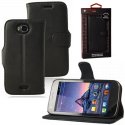 CUSTODIA FLIP ORIZZONTALE PELLE per WIKO CINK PEAX, CINK PEAX 2 CON STAND COLORE NERO ALTA QUALITA' MOCCA BLISTER