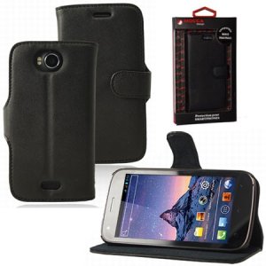 CUSTODIA FLIP ORIZZONTALE PELLE per WIKO CINK PEAX, CINK PEAX 2 CON STAND COLORE NERO ALTA QUALITA' MOCCA BLISTER